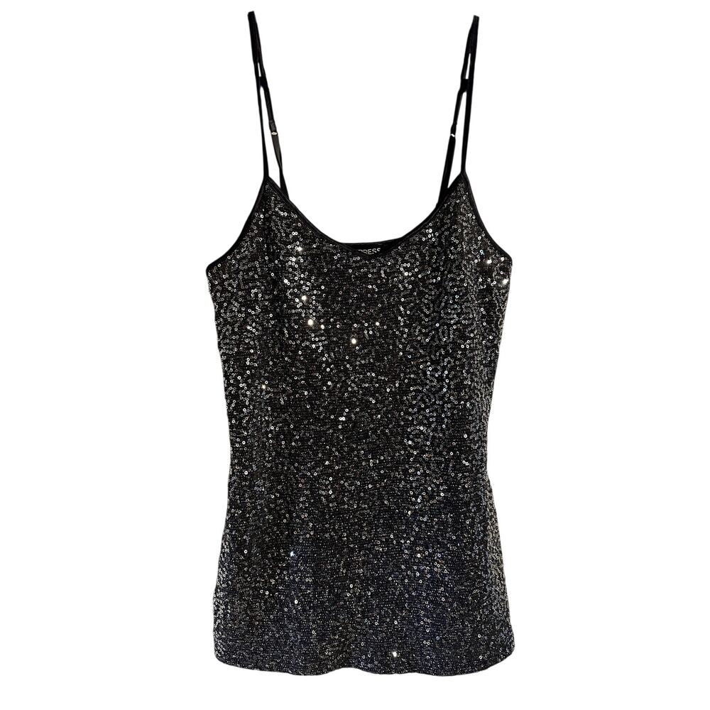 Chic Dark Gray Cami with Shimmering Silver Sequins, XS